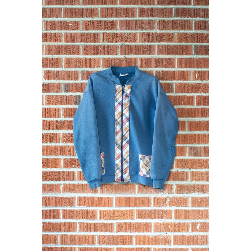 VTG 90s Lee Heavyweight Plaid Trim Full Zip Bomber Sweater Jacket Women's M USA